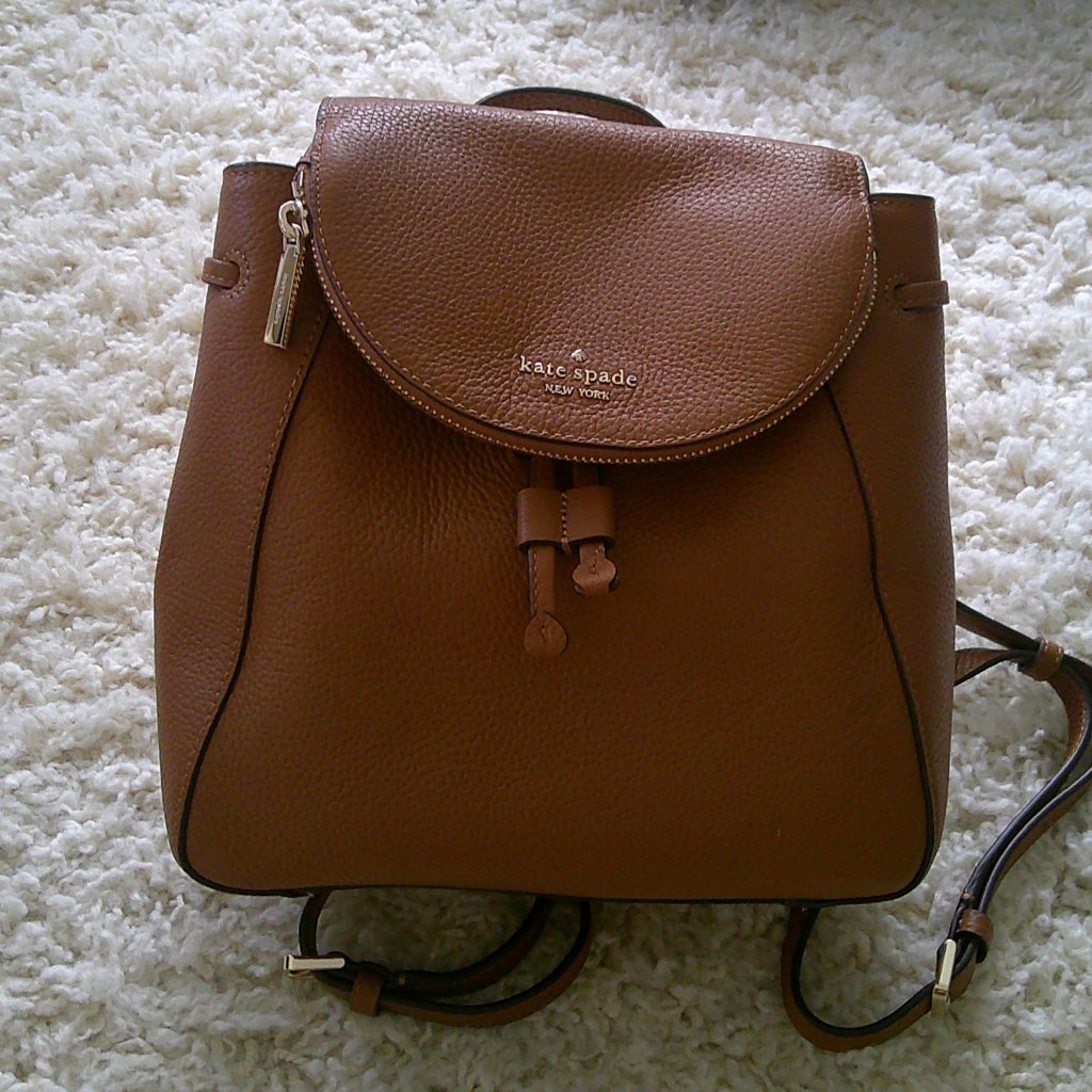 Kate Spade Brown Pebbled Leather Flap Backpack